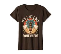 It's 5 O'Clock Somewhere Funny Day Drinking Beer Tattoo T-Shirt, Women, Brown, 3X-Large