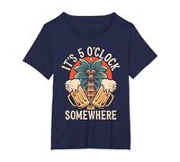 It's 5 O'Clock Somewhere Funny Day Drinking Beer Tattoo T-Shirt, Women's Plus, Navy Blue, 4X