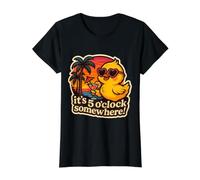It's 5 O'Clock Somewhere Funny Womens Chick Vintage Cocktail Value Graphic T-Shirt, Women, Black, S