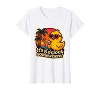 It's 5 O'Clock Somewhere Funny Womens Chick Vintage Cocktail Value Graphic T-Shirt, Women, White, M