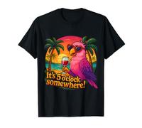 It's 5 O'Clock Somewhere Funny Womens Parrot Wine Vintage Value Graphic T-Shirt
