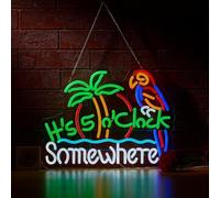 It's 5 Oclock Somewhere LED Neon Signs for Wall Decor Neon Wall Art Acrylic LED Lights with Hanging Chain Light Up Signs for Bedroom Decor Man Cave Bar Pub Wedding Party 5V USB Operated Dimmable
