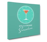Its 5 o'clock Somewhere Modern Typography Quote Canvas Wall Art Print Ready to Hang, Framed Picture for Living Room Bedroom Home Office Décor, 14x14 Inch (35x35 cm)