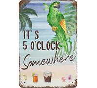 It's 5 O'Clock Somewhere Party Parrot Happy Hour Margarita Aluminum Sign Bird Fruit Metal Retro Tin Sign Strong and Durable Tin Metal Bar Signs 8 x 12 Inch