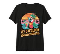 It's 5 O'clock Somewhere Retro Parrot Drinking Summer Bech Premium T-Shirt
