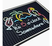 It's 5 O'Clock Somewhere Sign Rubber Bar Mats for Bartending 18x12 in - Outdoor Tiki Bars and Tiki bar Decor - Get Your Happy Hour Started in Style, Bar Mat for Home Bar, Bar Mat for Counter
