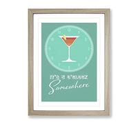 Its 5 O'Clock Somewhere Typography Quote Framed Wall Art Print, Ready to Hang Picture for Living Room Bedroom Home Office Décor, Oak A2 (64 x 46 cm)