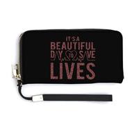 It's A Beautiful Day to Save Lives Leather Wallet Fashion Purse Long Pouch with Wrist Strap for Men Women