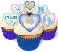 It's a Boy! 12 Lovely Baby boy Design Heart Cake Decorations, Plus 12 Smaller Pretty Cake Toppers
