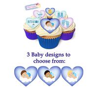 It's a Boy! 12 Lovely baby boy design heart cake decorations, plus a FREE GIFT of 12 smaller pretty cake toppers