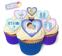 It's a Boy! 12 Lovely Baby boy Design Heart Cake Decorations, Plus12 Smaller Pretty Cake Toppers