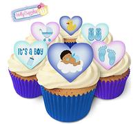 It's a Boy! 12 Lovely Baby boy Design Heart Cake Decorations, Plus12 Smaller Pretty Cake Toppers