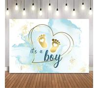 It's a boy Backdrop Golden Little Feet Gender Reveal Photo Blue Marble Heart Baby Shower Theme Party Decoration Props