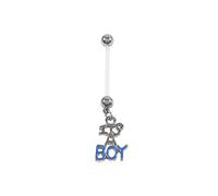 It's A Boy Blue/It's A Girl Pink Pregnancy Maternity Belly Navel Bar Bioflex/Plastic Flexible PFTE Body Piercing Jewelry bars/ring (It's A Boy)