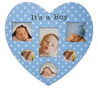 Its A Boy Heart Shape 6 Part Picture Frame - Collage Photo, Wall Hanging | Gift, Blue Baby Boys | Memorable Home Decoration | Childrens Memories Plaque