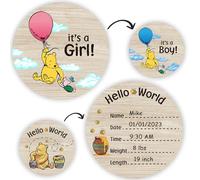 Its a Boy & Its a Girl Baby Birth Announcement Sign, The Winnie Bear Newborn Hello World Baby Name Sign 6inch Double Sided - 2Pcs
