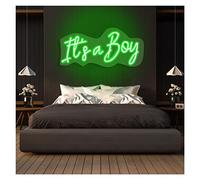 It's a Boy Neon Lights Signs Personalized Custom Large LED Acrylic Light Up Neon Sign For Bedroom For Wall Decor Wedding Bar Party Outdoor Happy Birthday(Green,75cm width)