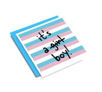 It's A Boy Transgender Square Card - Pride Parade LBGTQ Community Gay He She Neutral Occasion Birthday Girl Gifts Presents Personalised/Blank Messages