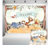 It's A Boy Vintage Pooh Bear Backdrop for Baby Shower Classic Winnie and Friends in Woods Background Newborn Party Decorations 7x5 ft 306