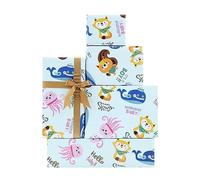 Its a Boy Wrapping Paper, Cute Squirrels Fox Jellyfish Sharks Animals Printed Baby Boy Wrapping Paper, Hello Weclome Baby Gift Wrap with Ribbon for Newborn Infant Baby Shower Birthday Celebration