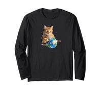 It's a Cat's World 2! Tabby cat Playing with Earth Ball. Long Sleeve T-Shirt