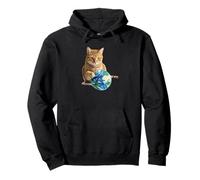 It's a cat's world 2! Tabby cat playing with "earth" ball. Pullover Hoodie
