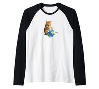 It's a Cat's World 2! Tabby cat Playing with Earth Ball. Raglan Baseball Tee