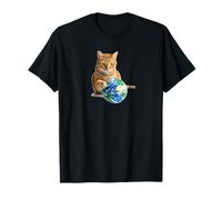 It's a Cat's World 2! Tabby cat Playing with Earth Ball. T-Shirt