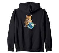 It's a cat's world 2! Tabby cat playing with "earth" ball. Zip Hoodie