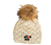 Its a Dogs Life Cable Beanie with Faux Fur Pom: Off White Colour: Off
