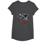 It's A Dog's World - Global Paw Print Map T-Shirt, Girls, Dark Heather Grey, Large
