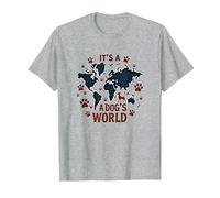 It's A Dog's World - Global Paw Print Map T-Shirt, Men, Heather Grey, 6XL
