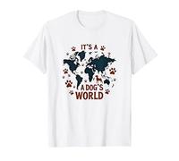 It's A Dog's World - Global Paw Print Map T-Shirt, Men, White, 4XL