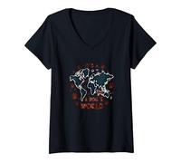 It's A Dog's World - Global Paw Print Map V-Neck T-Shirt, Women, Black, XL