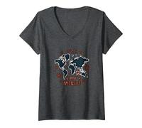 It's A Dog's World - Global Paw Print Map V-Neck T-Shirt, Women, Dark Heather Grey, L