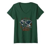 It's A Dog's World - Global Paw Print Map V-Neck T-Shirt, Women, Forest Green, XL