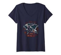 It's A Dog's World - Global Paw Print Map V-Neck T-Shirt, Women, Navy, XL