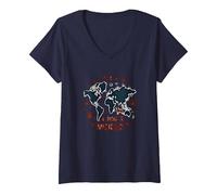 It's A Dog's World - Global Paw Print Map V-Neck T-Shirt, Women, Navy, XXL