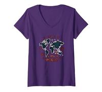 It's A Dog's World - Global Paw Print Map V-Neck T-Shirt, Women, Purple, XL