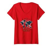 It's A Dog's World - Global Paw Print Map V-Neck T-Shirt, Women, Red, XL