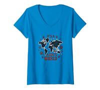 It's A Dog's World - Global Paw Print Map V-Neck T-Shirt, Women, Sapphire, XL