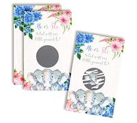 IT'S A GIRL! Adorable Baby Elephant Themed Gender Reveal Scratch Off Cards for Baby Showers, 20 2" X 3” Double Sided Cards by AmandaCreation