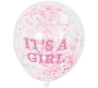 It's a Girl Clear Latex Balloon with Pink Confetti (30cm) Pack of 6 - Perfect for Baby Shower and Gender Reveal Celebrations