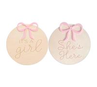 It's A Girl Gender Reveal Decorations - She's Here Wooden Card,Hospital Birth Gender Announcement,Girls Bow Hospital Sign,Baby Birth Sign Double Sided Engraving Photo Props