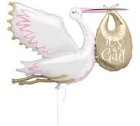 It's a Girl Giant Stork Foil Balloon (157cm) - Perfect for Baby Showers & Gender Reveal Parties - 1 Pc