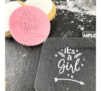 It's A Girl Icing Stamp Embosser Stamp Fondant for Biscuits, Cookies, Cupcake Topper Decorations Stencil for Baby Shower Gender Reveal (60mm)