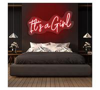 It's a Girl Neon Lights Signs Personalized Custom Large LED Acrylic Light Up Neon Sign For Bedroom For Wall Decor Wedding Bar Party Outdoor Happy Birthday(Red,55cm width)