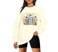 It's a Good Day to Read a Book Sweatshirt for Women Wildflower Book Lovers Graphic Pullover Reading Teacher Long Sleeve Top, Apricot, Medium