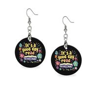 It's A Good Day to Read A Book Women's Drop Earrings Wooden Dangle Pendant with Stud Hoop Jewellery Gifts