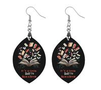 It's A Good Day to Read A Book Wooden Drop Earrings for Women, Apricot Shaped Pendant Dangle Earrings Jewellery